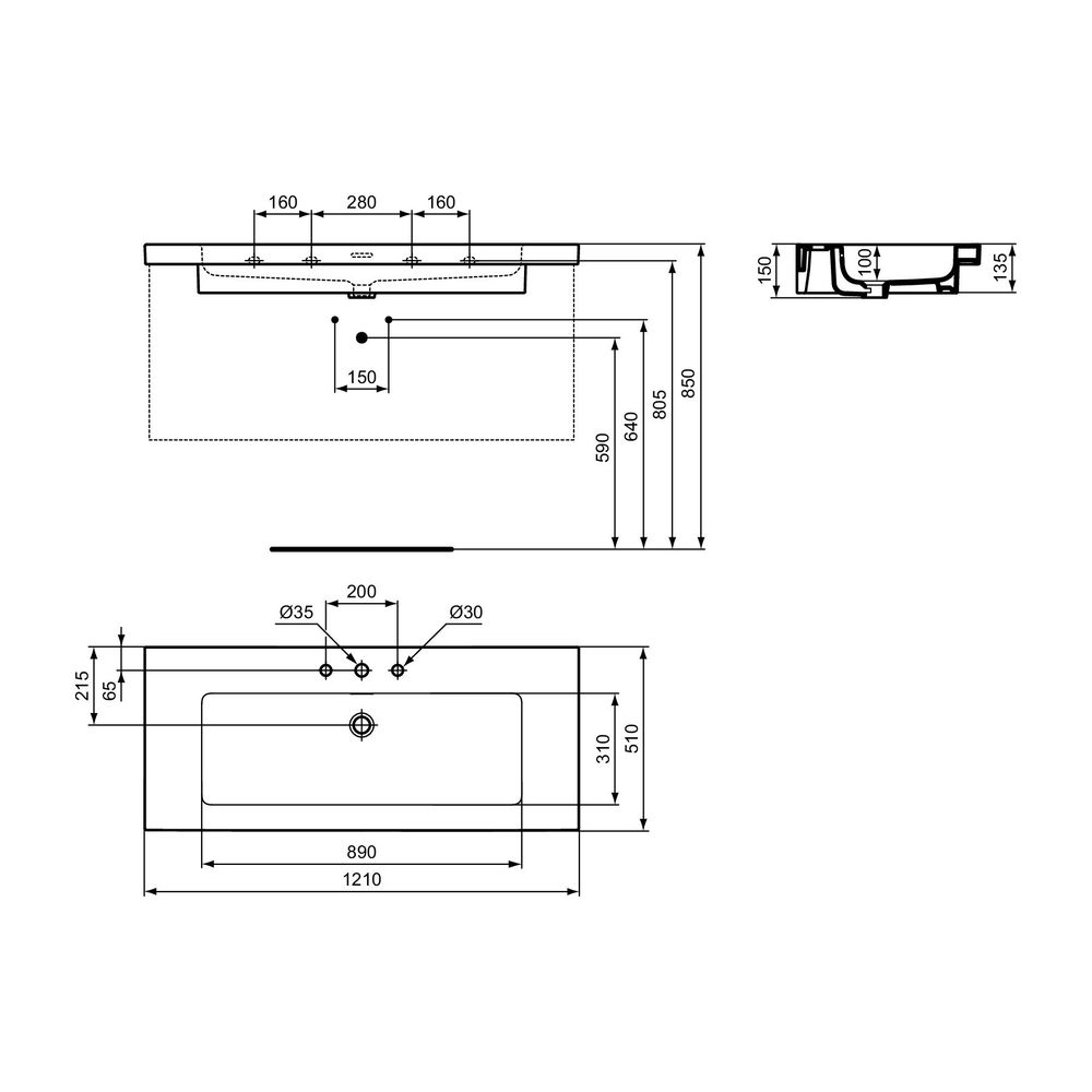 Ideal Standard Möbelwaschtisch Extra 3 Hahnlöcher mit Überlauf 1210x510x150mm Weiß... IST-T437201 8014140482642 (Abb. 8)