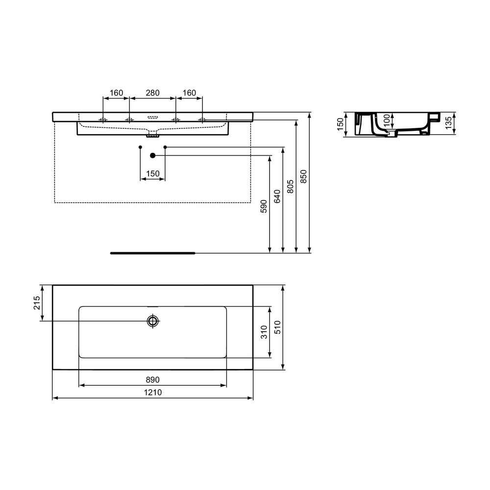 Ideal Standard Möbelwaschtisch Extra ohne Hahnloch mit Überlauf 1210x510x150mm Weiß mit Id... IST-T4373MA 8014140487388 (Abb. 8)