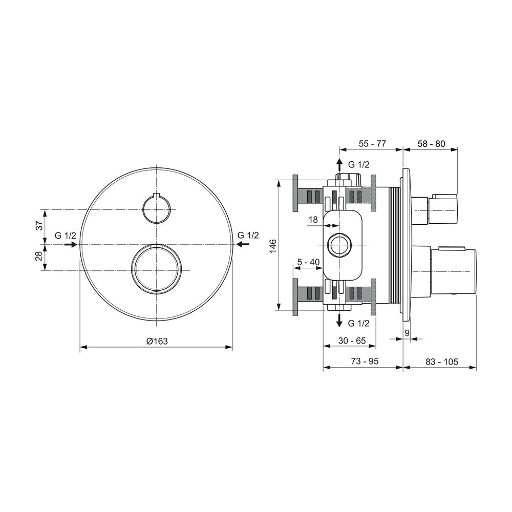 Ideal Standard Einzelthermostat Unterputz Ceratherm C100, Bausatz 2, Rosette d:163mm, Chro... IST-A5813AA 4015413350242 (Abb. 7)