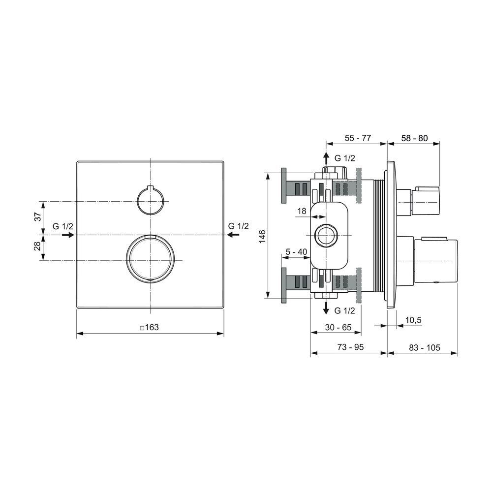 Ideal Standard Einzelthermostat Unterputz Ceratherm C100, BS2, Rosette 163x163mm, Brushed ... IST-A6956A2 4015413350464 (Abb. 6)