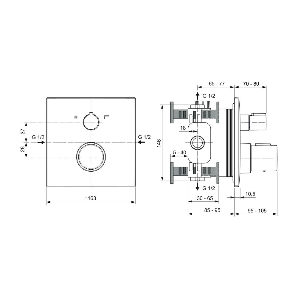 Ideal Standard Badethermostat Unterputz Ceratherm C100, BS2, DVGW, Ros.163x163mm, Brushed ... IST-A7523A2 4015413350549 (Abb. 3)