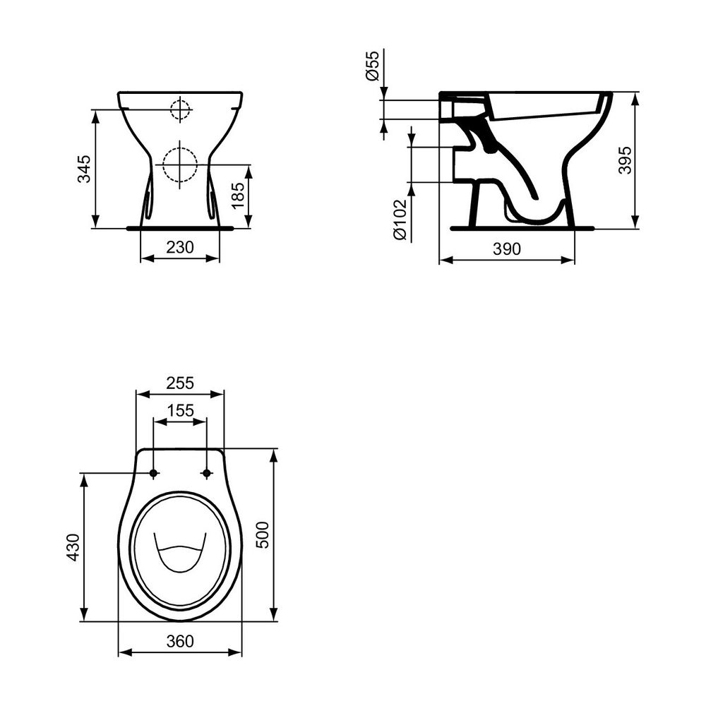 Ideal Standard Standtiefspül-WC Eurovit, Abgang außen waagr., 360x500x395mm, Weiß... IST-W333101 3800828027046 (Abb. 7)