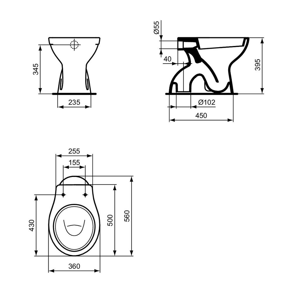 Ideal Standard Standtiefspül-WC Eurovit, Abgang außen senkrecht, 360x560x395mm, Weiß... IST-W333201 3800828027053 (Abb. 2)