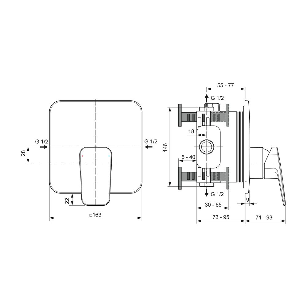Ideal Standard Brausearmatur Unterputz Ceraplan 163x71-93x185mm Chrom... IST-BD254AA 4015413351218 (Abb. 5)