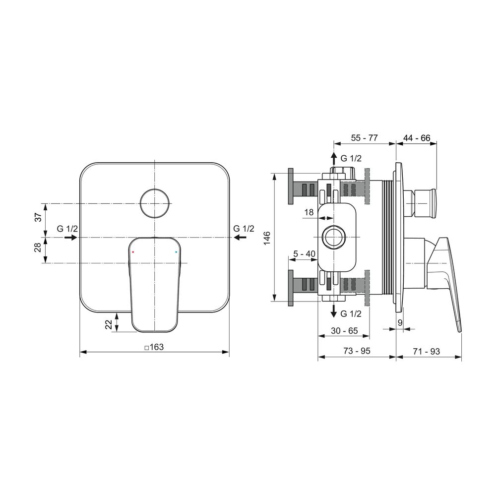 Ideal Standard Badearmatur Unterputz Ceraplan DVGW 163x71-93x185mm Chrom... IST-BD262AA 4015413351232 (Abb. 7)