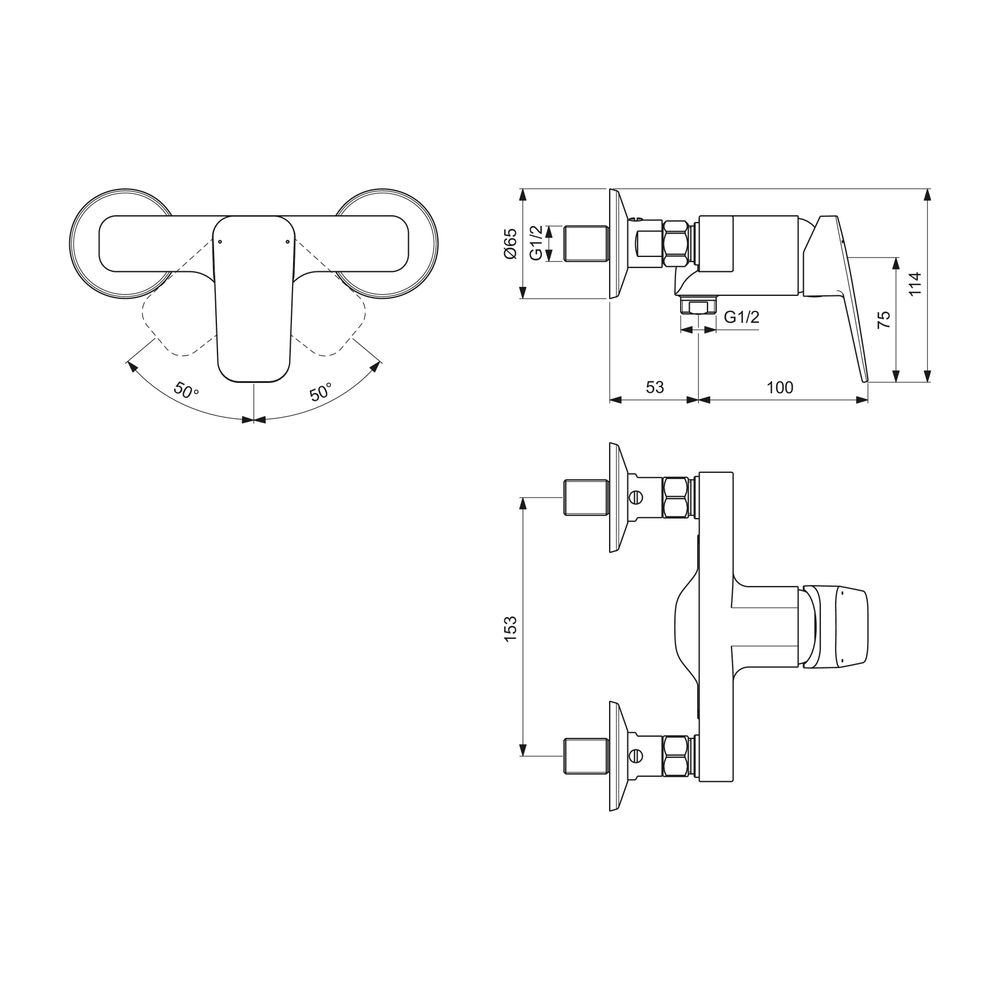 Ideal Standard Brausearmatur Aufputz Ceraplan Schweizer Ausfür 185, 5x153x114mm Chrom... IST-BD271AA 3800861104124 (Abb. 6)