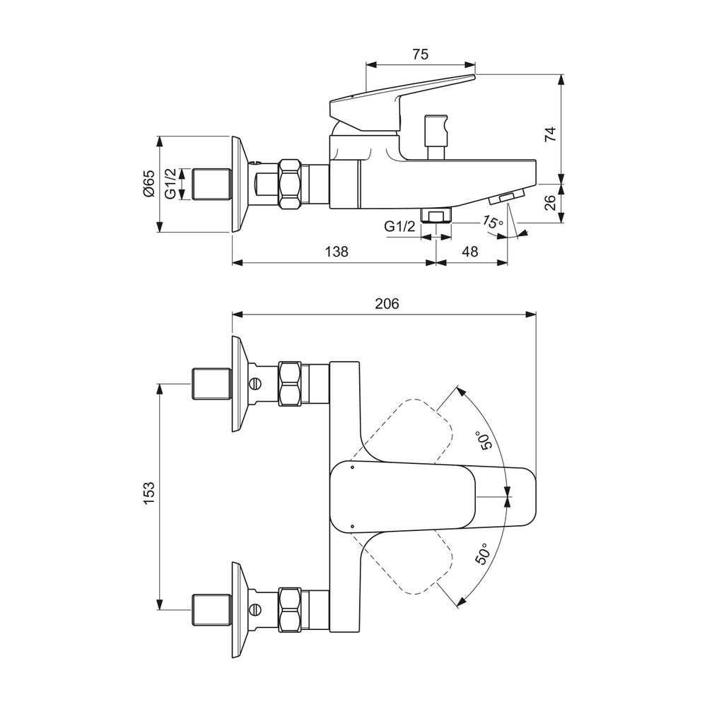 Ideal Standard Badearmatur Aufputz Ceraplan Schweizer Ausfür 185, 5x206x218mm Chrom... IST-BD272AA 3800861104131 (Abb. 8)