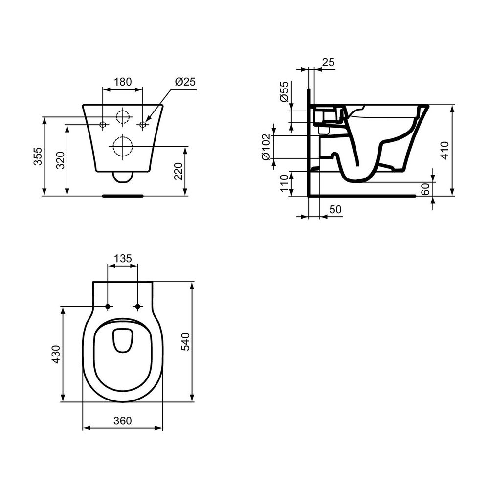 Ideal Standard Wand-WC Connect Air Randlos 360x540x350mm Schwarz... IST-E2288V3 5017830553595 (Abb. 12)