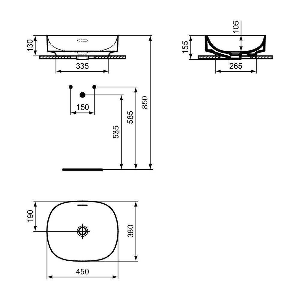 Ideal Standard Aufsatzwaschtisch Linda-X ohne Hahnloch mit Überlauf 450x380x130mm Weiß... IST-T439901 8014140484936 (Abb. 8)