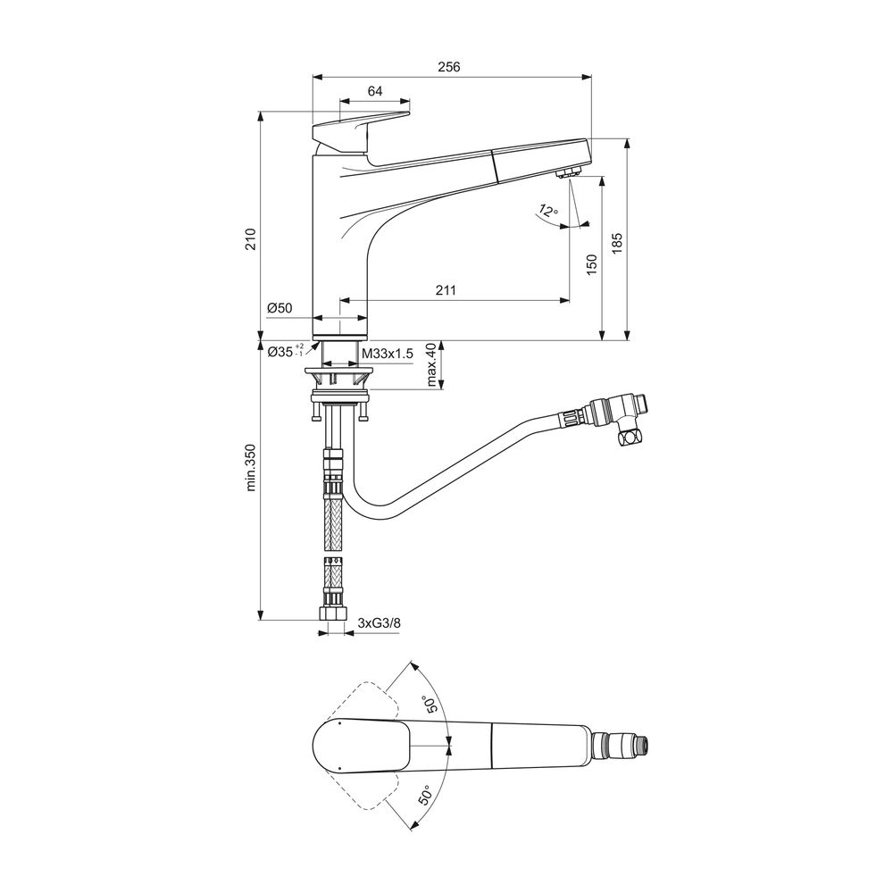 Ideal Standard Küchenarmatur Ceraplan mit hohem Auslauf ND Ausld.210mm 1-Funktions-Handbra... IST-BD330AA 3800861104919 (Abb. 5)