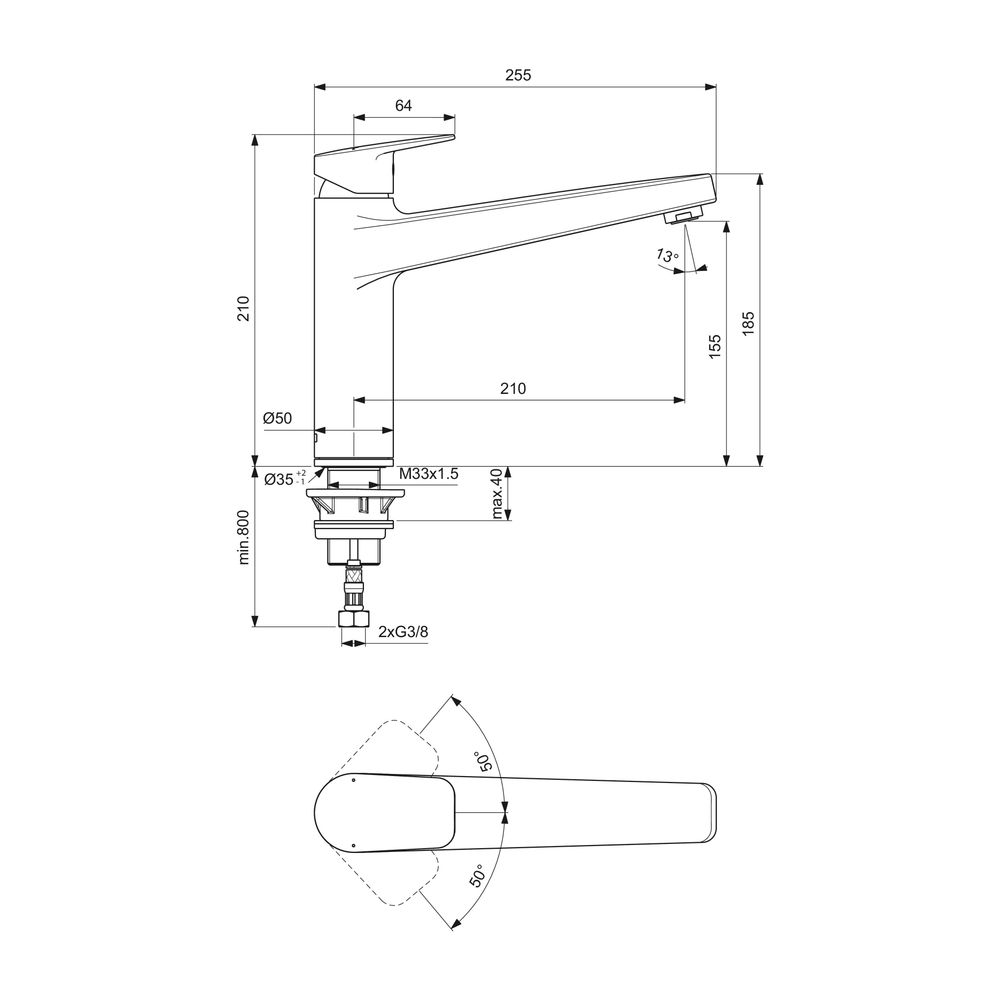 Ideal Standard Küchenarmatur Ceraplan mit hohem Auslauf Ausld.210mm Vorfenstermontage Chro... IST-BD333AA 3800861104940 (Abb. 5)