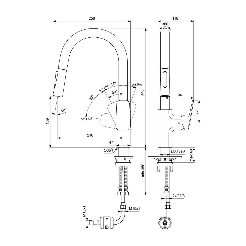 Ideal Standard Küchenarmatur Ceraplan Ausld.216mm mit h.Rohrauslauf für Handbrause Chrom... IST-BD338AA 3800861104995 (Abb. 6)