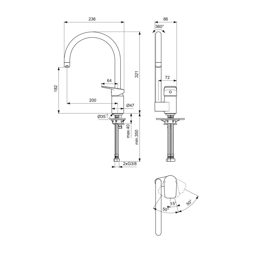 Ideal Standard Küchenarmatur Ceraplan Ausld.200mm mit h.Rohrauslauf, Chrom... IST-BD339AA 3800861105008 (Abb. 6)