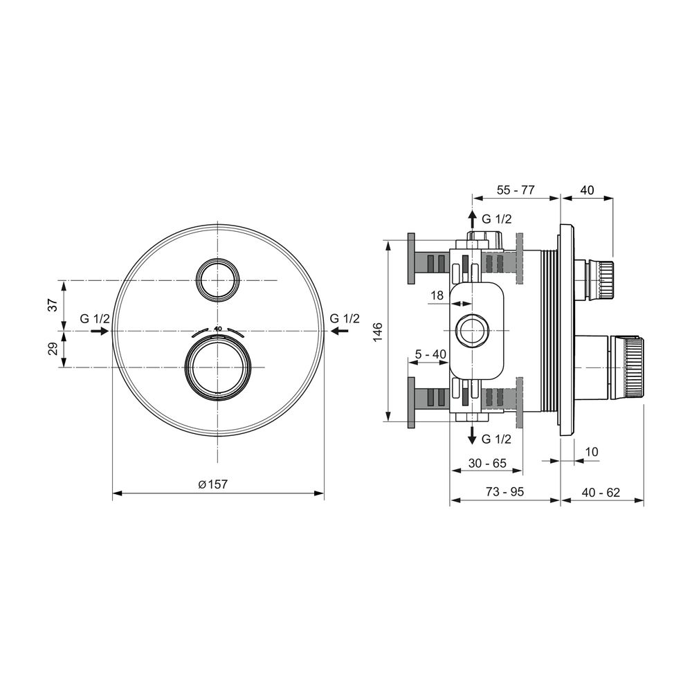 Ideal Standard Brausethermostat Unterputz Ceratherm Navigo 1 Verbraucher Rund Chrom... IST-A7295AA 4015413349611 (Abb. 8)