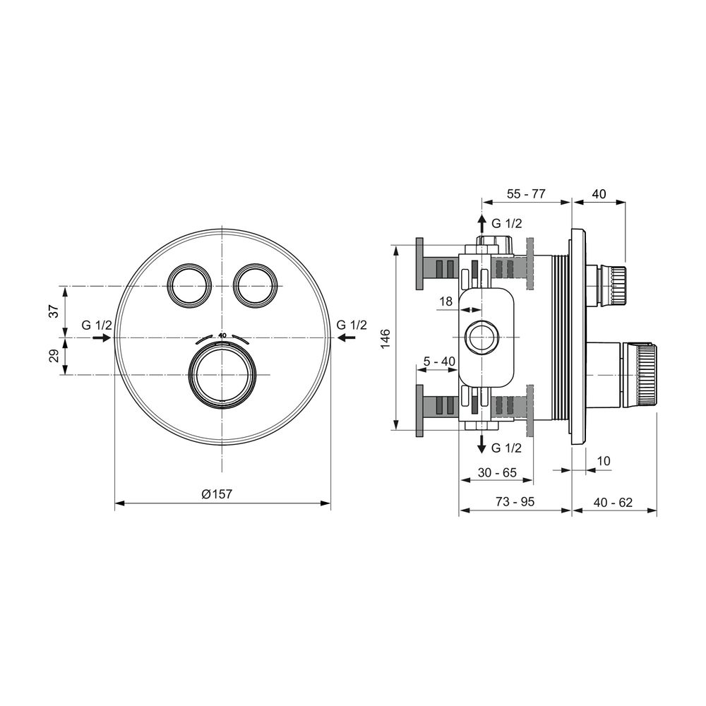 Ideal Standard Brausethermostat Unterputz Ceratherm Navigo 2 Verbraucher Rund Chrom... IST-A7296AA 4015413349406 (Abb. 10)