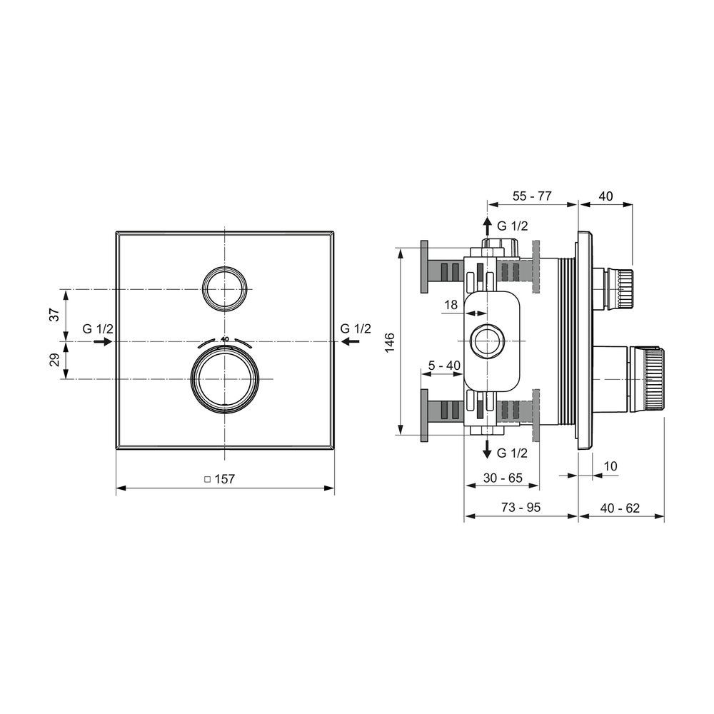 Ideal Standard Brausethermostat Unterputz Ceratherm Navigo 1 Verbraucher Eckig Chrom... IST-A7301AA 4015413349413 (Abb. 7)