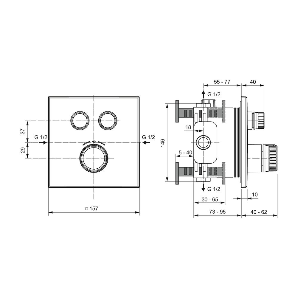 Ideal Standard Brausethermostat Unterputz Ceratherm Navigo 2 Verbraucher Eckig Chrom... IST-A7302AA 4015413349437 (Abb. 7)