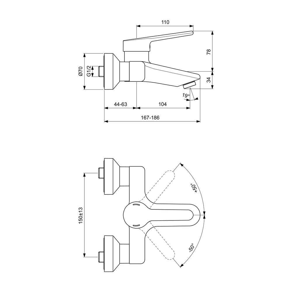 Ideal Standard Wand-Waschtisch-Armatur Ceraplus 5l/min. Ausld. 148-167mm Chrom... IST-BC108AA 3800861059646 (Abb. 4)