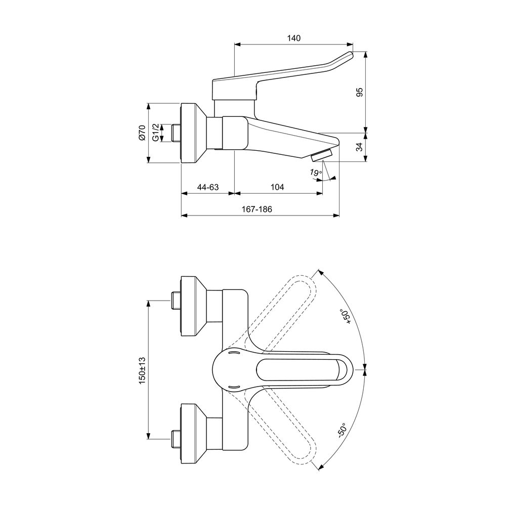 Ideal Standard Wand-Waschtisch-Armatur Ceraplus 5l/min. mit Bügelgriff Ausld. 148-167mm Ch... IST-BC109AA 3800861059653 (Abb. 4)