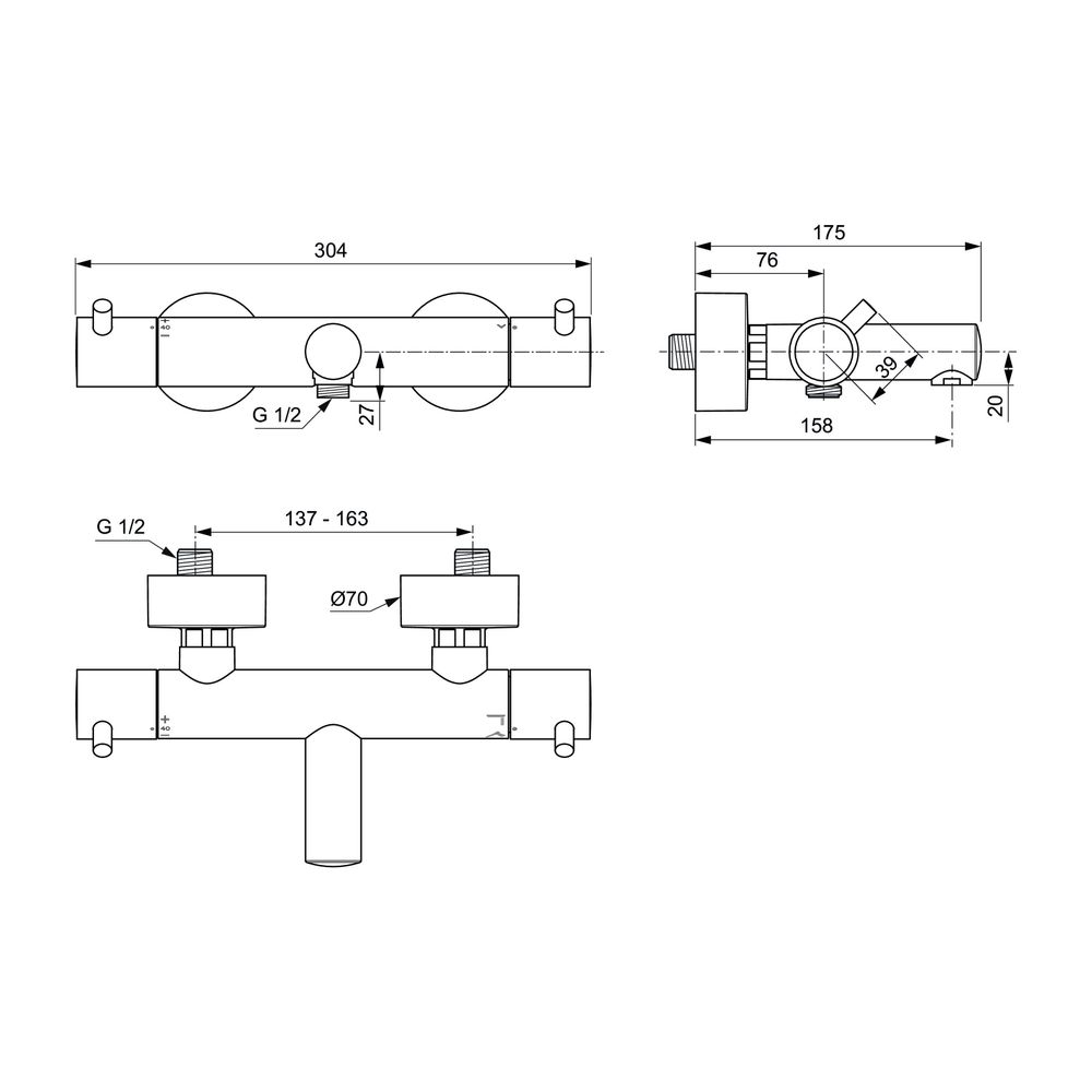 Ideal Standard Badethermostat Aufputz Ceratherm T100 Pin-Griffe Chrom... IST-A7588AA 4015413351720 (Abb. 6)