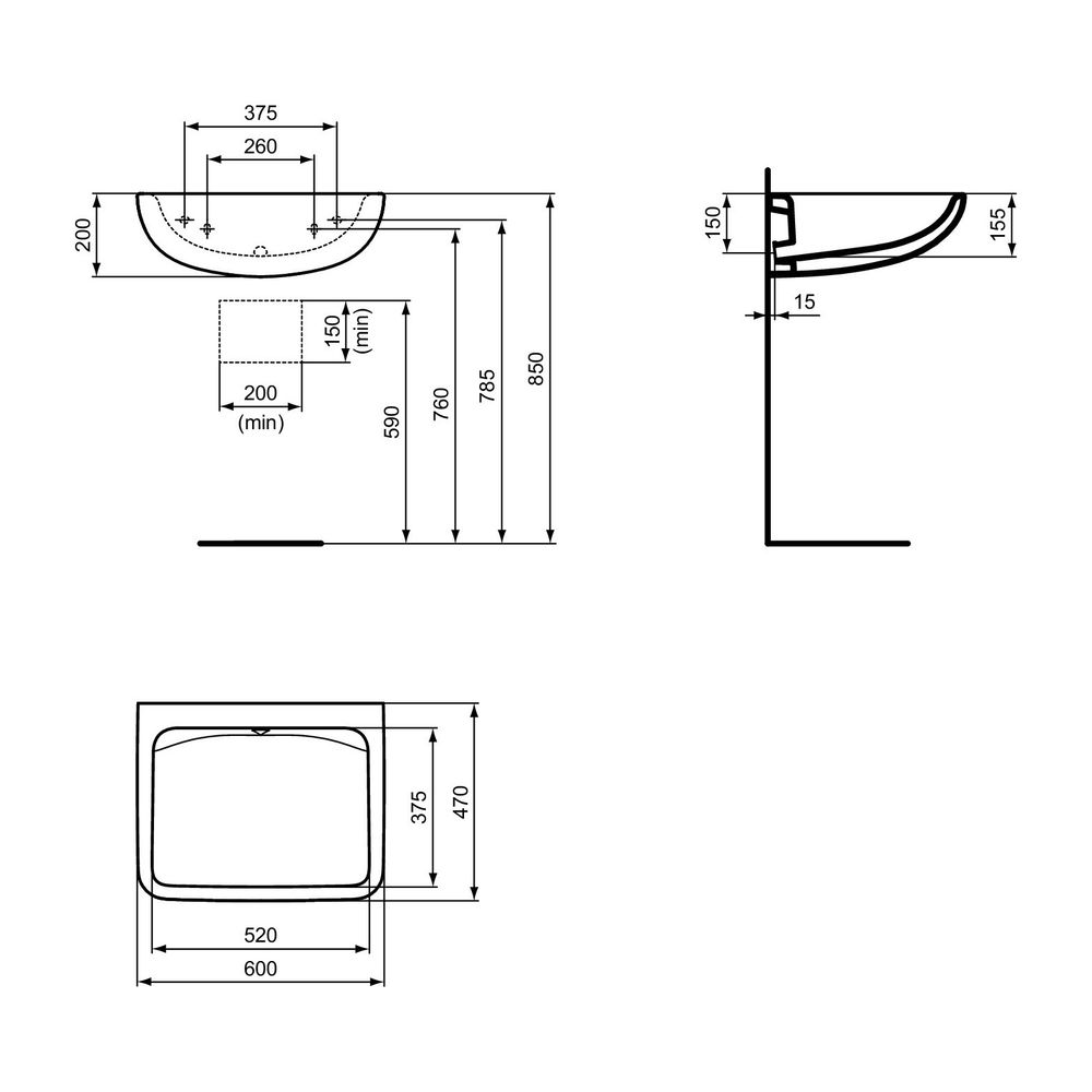 Ideal Standard Waschtisch Contour21, ohne Hahnloch, ohne Überlauf 600mm, Weiß... IST-E232801 5017830551027 (Abb. 12)