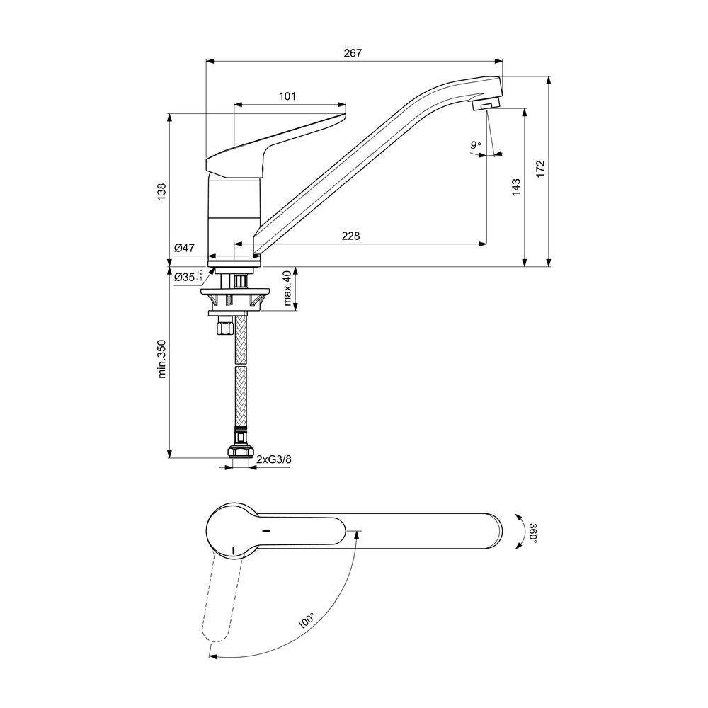 Ideal Standard Küchenarmatur Ceraflex, mit Rohrauslauf Ausld.228 mm, Chrom... IST-BC129AA 3800861062073 (Abb. 5)