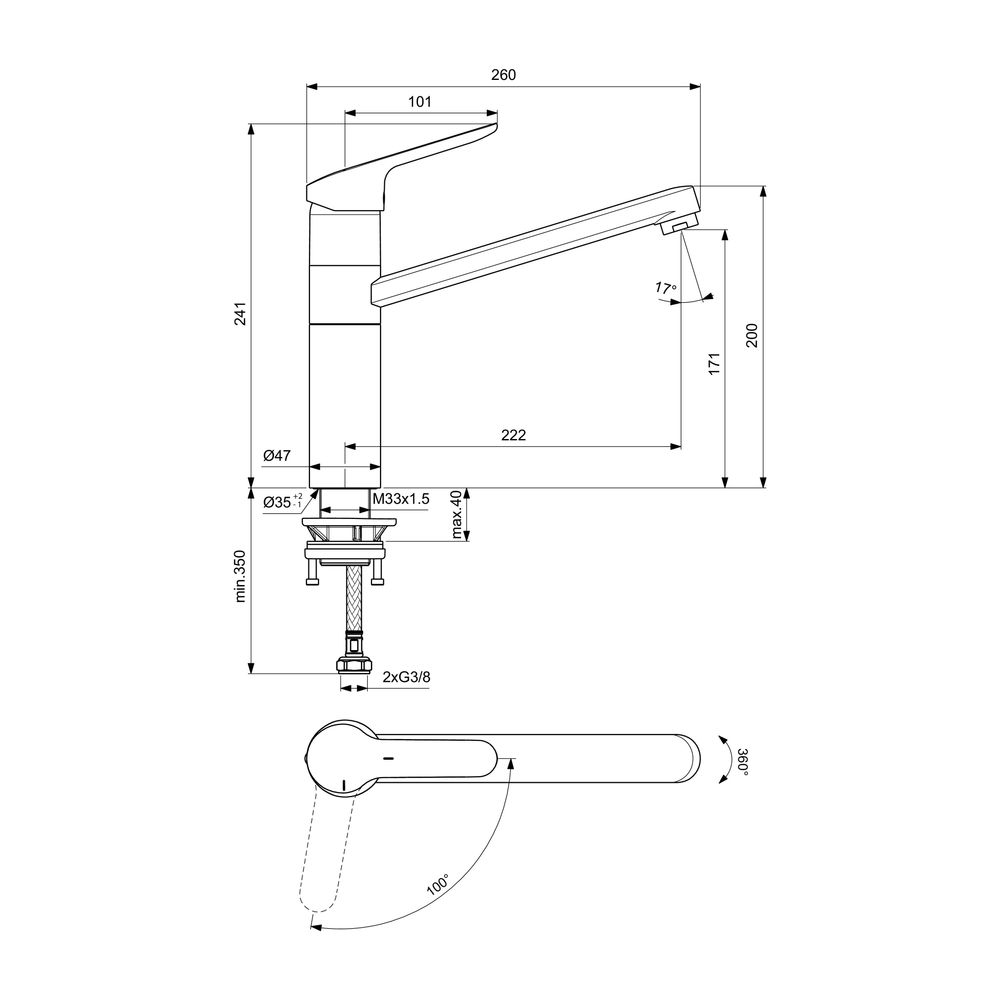 Ideal Standard Küchenarmatur Ceraflex, mit hohem Rohrauslauf Ausld.222 mm, Chrom... IST-BC135AA 3800861062134 (Abb. 7)