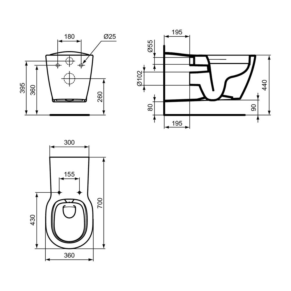 Ideal Standard Wand-T-WC Connect Freedom, barr-frei, ohne Spülrand, 360x700x385mm, Weiß mi... IST-E8194MA 5017830471097 (Abb. 5)