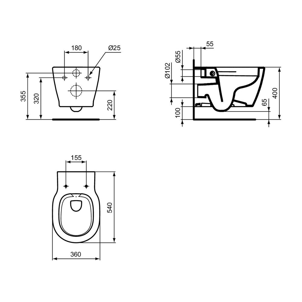 Ideal Standard Wandtiefspül-WC Connect, randlos, 360x540x340mm, Weiß mit Ideal Plus... IST-E8174MA 5017830471042 (Abb. 10)