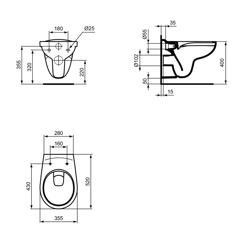 Ideal Standard Wandtiefspül-WC Eurovit, randlos, 355x520x400mm, Weiß... IST-K881001 4015413078061 (Abb. 4)
