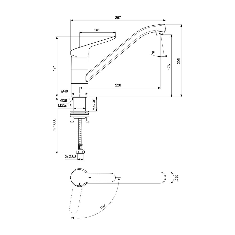 Ideal Standard Küchenarmatur Ceraflex, mit Rohrauslauf Ausld.228mm, Vorfenstermontage, Chr... IST-BC132AA 3800861062103 (Abb. 6)