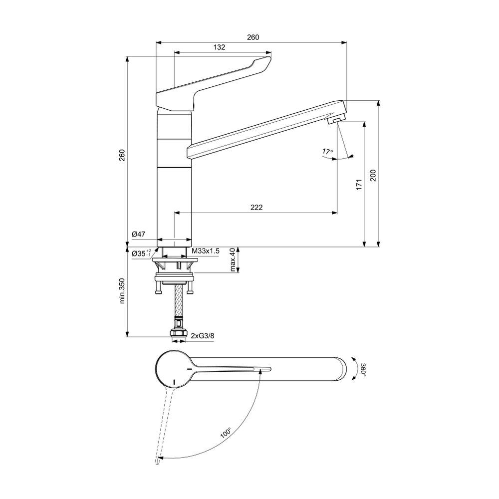 Ideal Standard Küchenarmatur Ceraflex, mit Klinikhebel, mit hohem Rohrauslauf Ausld.222mm,... IST-BC137AA 3800861062158 (Abb. 5)