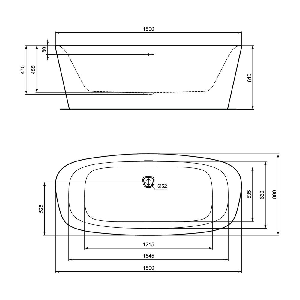 Ideal Standard Duo-Badewanne DEA, freistehend, 1800x800x475/610mm, Seidenweiß... IST-K8721V1 4015413081979 (Abb. 6)