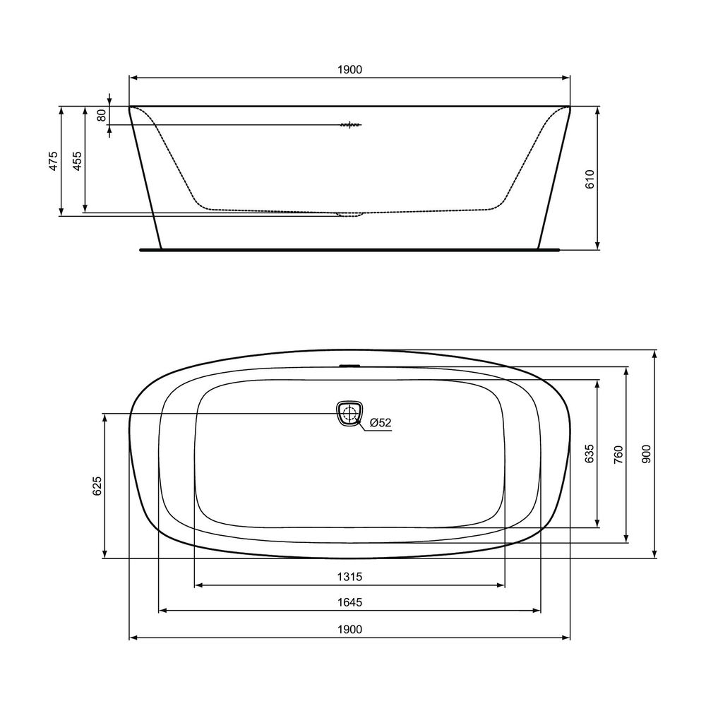 Ideal Standard Duo-Badewanne DEA, freistehend, 1900x900x475/610mm, Seidenweiß... IST-K8722V1 4015413081993 (Abb. 5)