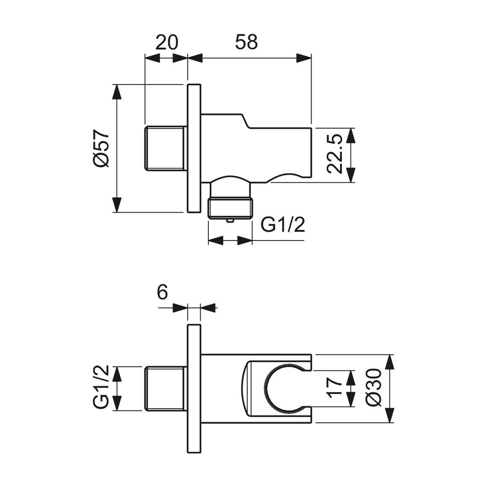 Ideal Standard Wandhalter Idealrain runde Rosette für Handbrause und Brauseschlauch G1/2 ... IST-BC807AA 3800861086338 (Abb. 14)