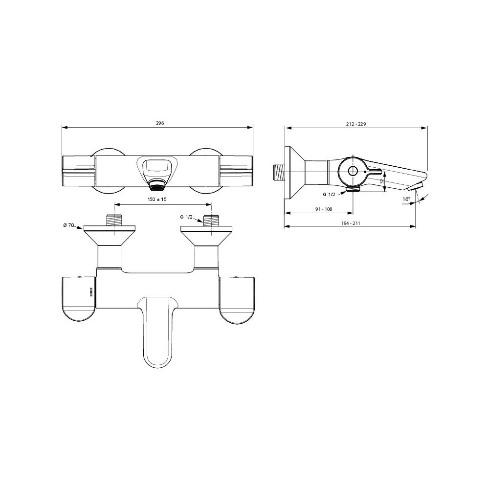 Ideal Standard Badethermostat Aufputz Ceraplus Safe Ausld.194-211mm absp.S-Anschlüsse Chro... IST-A6873AA 4015413340618 (Abb. 4)