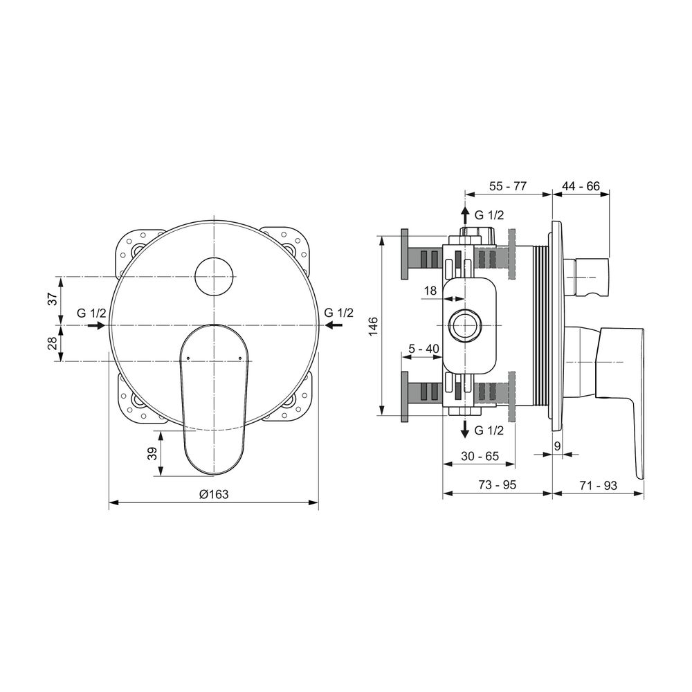 Ideal Standard Badearmatur Unterputz Cerafine ohne BS2, Rosette 163x163mm, Silk Black... IST-A7350XG 3800861101253 (Abb. 6)
