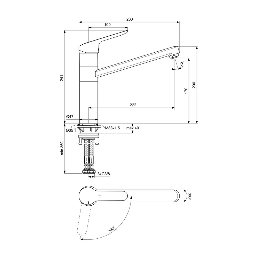 Ideal Standard Küchenarmatur Ceraflex, ND, mit hohem Rohrauslauf Ausld.222 mm, Chrom... IST-BC136AA 3800861062141 (Abb. 4)