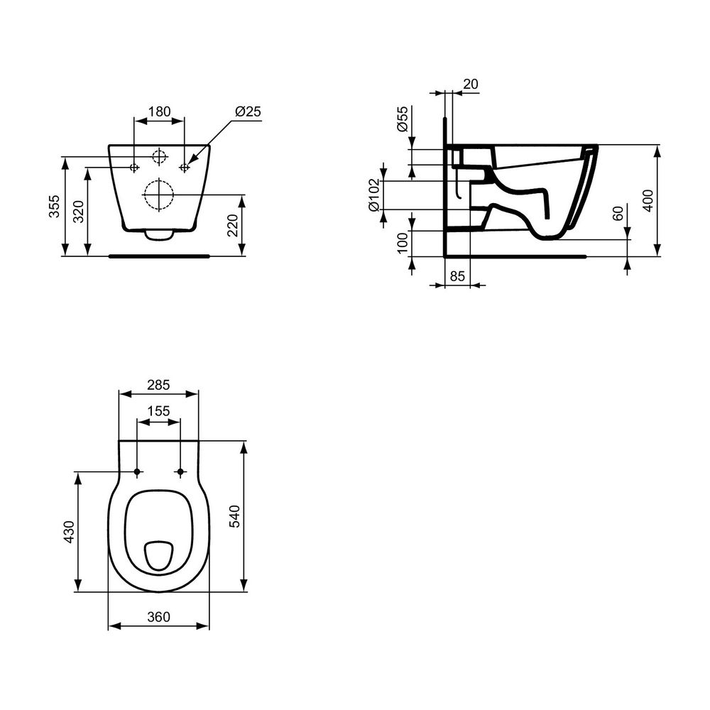 Ideal Standard Wandflachspül-WC Connect, 360x540x340mm, Weiß mit Ideal Plus... IST-E8017MA 5017830405078 (Abb. 5)