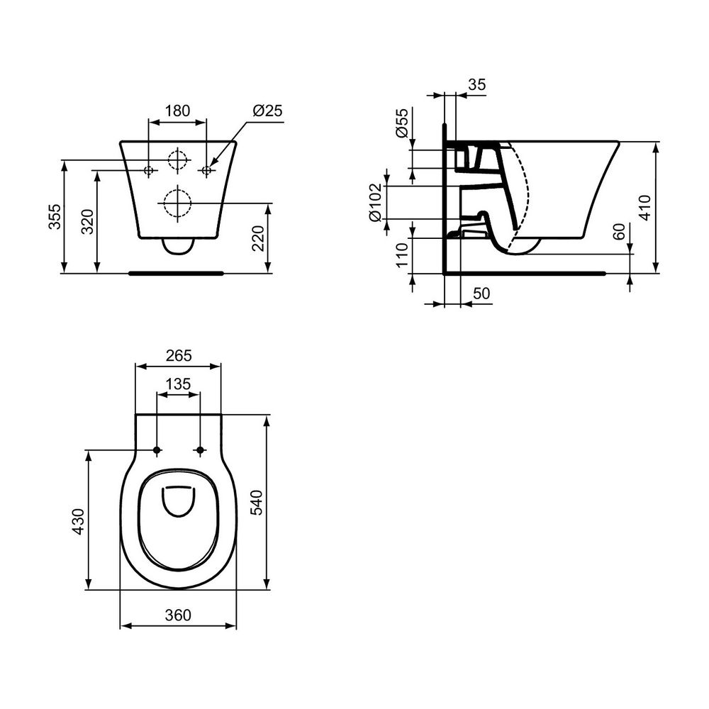 Ideal Standard Wand-T-WC Connect Air AquaBlade unsichtbare Befür 360x540x350mm Schwarz... IST-E0054V3 5017830553519 (Abb. 13)