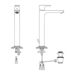 Ideal Standard Waschtisch-Armatur Connect Air, mit verl.Sockel, mit Ablaufgarnitur Ausld.1... IST-A7025AA 4015413342025 (Abb. 1)