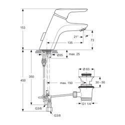 Ideal Standard Display Waschtisch-Armatur Ceramix Blue, mit Ablaufgarnitur Ausladung 135mm... IST-A5672AA 4015413326506 (Abb. 1)