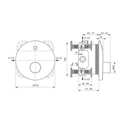 Ideal Standard Sensor-Brausearmatur Unterputz Ceraplus, BS2, Temp.ü.Spez.Wkz., Batt., Ros.... IST-A6157AA 4015413332736 (Abb. 1)