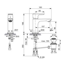 Ideal Standard Waschtischarmatur Connect Air, Slim, 5 l/min., mit Ablaufgarnitur Ausld.107... IST-A7007AA 4015413340632 (Abb. 1)