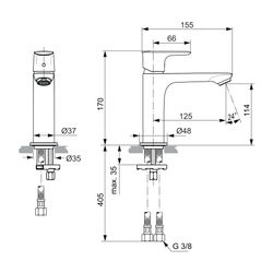Ideal Standard Waschtisch-Armatur Connect Air, Grande Slim, ohne Ablgarn., Ausld.125mm, Br... IST-A7015A2 4015413346672 (Abb. 1)