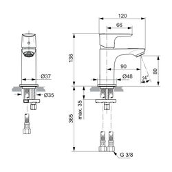 Ideal Standard Waschtisch-Armatur Connect Air, Piccolo, 5l/min., ohne Ablgarn., Ausld.90mm... IST-A7018GN 4015413346788 (Abb. 1)