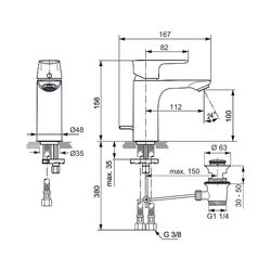 Ideal Standard Waschtisch-Armatur Connect Air, 5 l/min., mit Ablaufgarnitur Ausld.112mm, C... IST-A7021AA 4015413341981 (Abb. 1)
