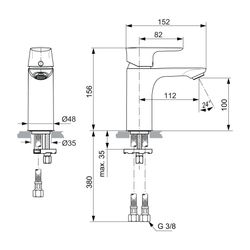 Ideal Standard Waschtisch-Armatur Connect Air, 5 l/min., ohne Ablgarn., Ausld.112mm, Magne... IST-A7024A5 4015413348157 (Abb. 1)