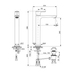 Ideal Standard Waschtisch-Armatur Connect Air, mit verl.Sockel, mit Ablaufgarnitur Ausld.1... IST-A7025GN 4015413346856 (Abb. 1)