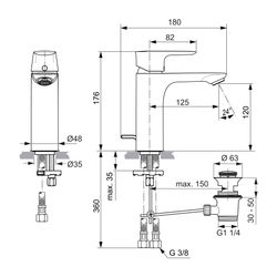 Ideal Standard Display Waschtisch-Armatur Connect Air, Grande, Ausld.125mm, Brushed Gold... IST-A7067A2 4015413347921 (Abb. 1)